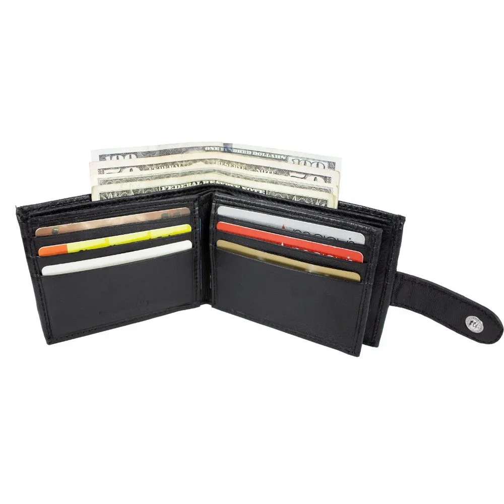 Men Wallet, Lambskin Leather Bifold Black Wallet